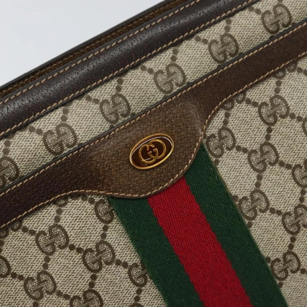 GUCCI GG Supreme Web Sherry Line Bag PVC Beige Gold 14 01 4085 Auth 151002 - Picture 13 of 16